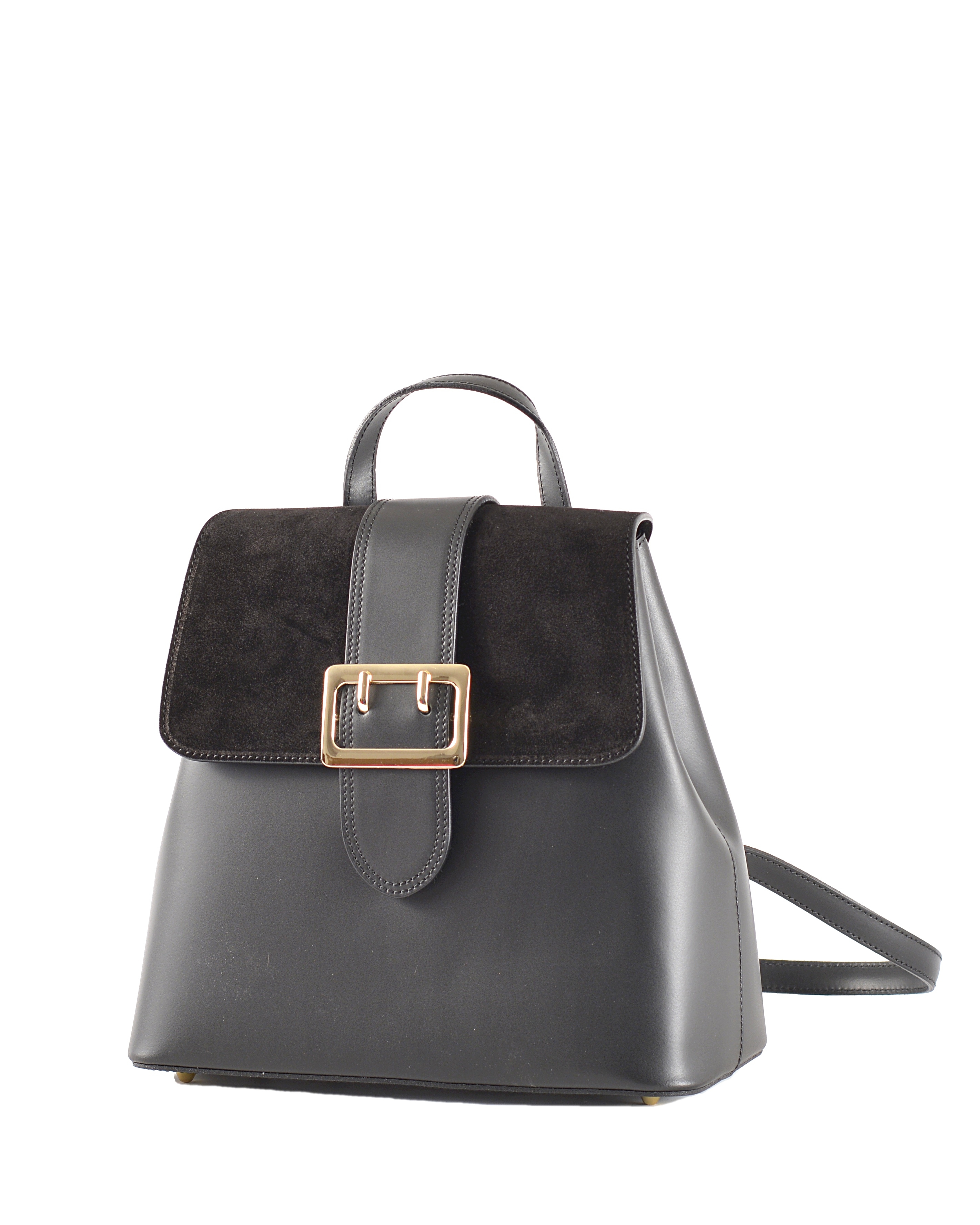 Elegantní dámský kožený batoh s klopnou černý, 29 x 14 x 28 (777-09CC)