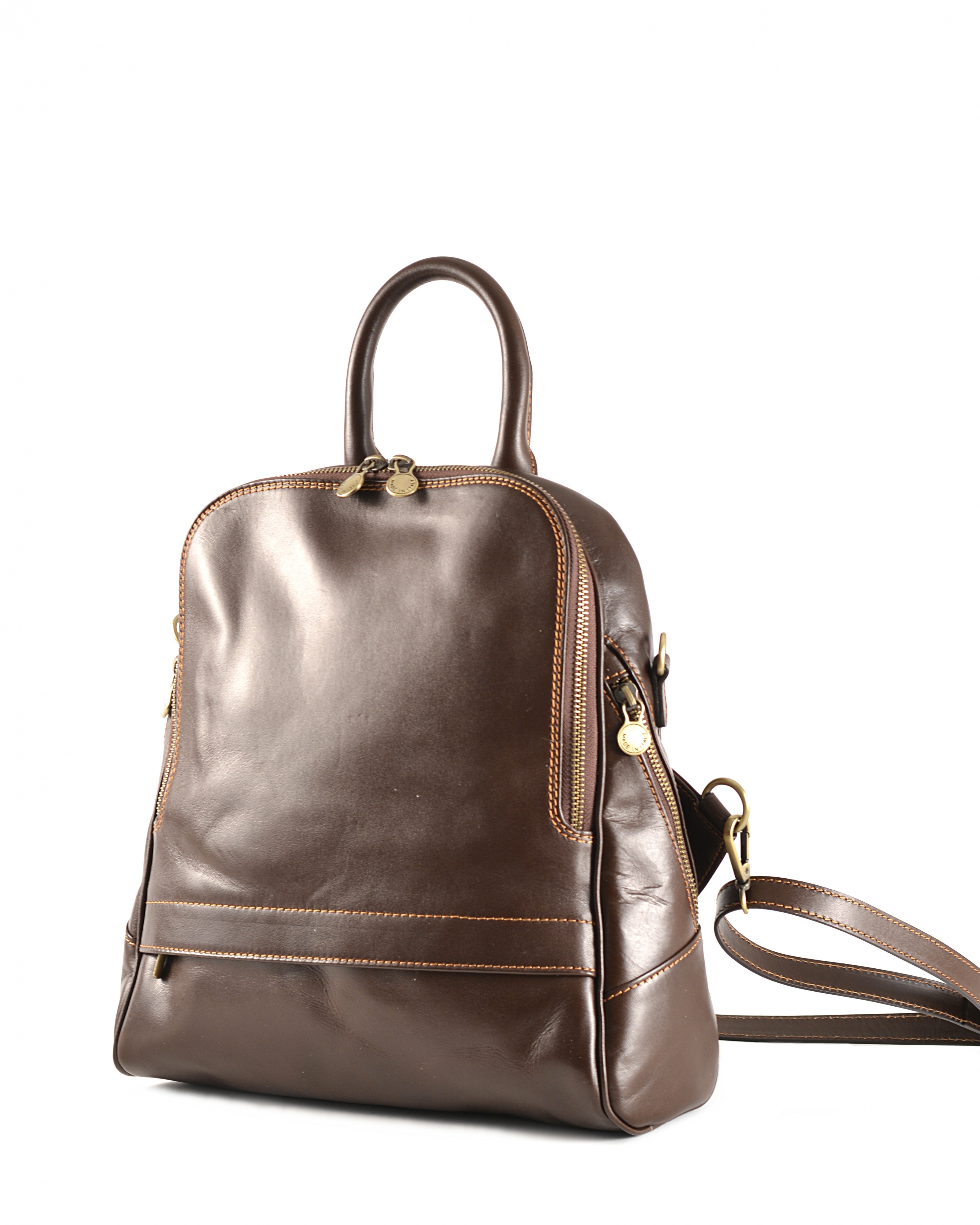 Levně Klasický dámský kabelko-batoh kožený tmavě hnědý, 29 x 11 x 33 (6516-93)