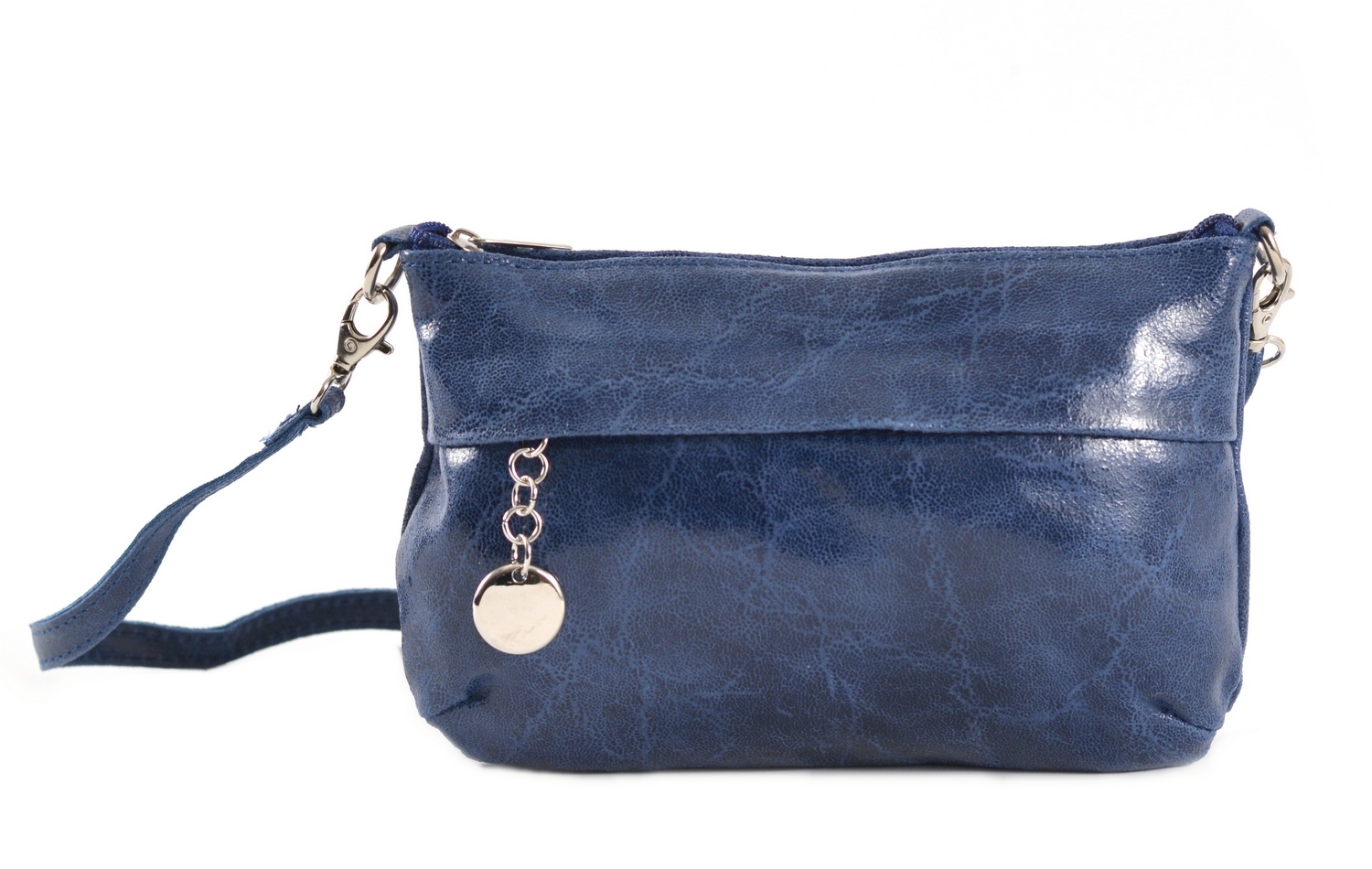 Dámská kabelka/kapsa i společenská s leskem kožená modrá, 22 x 7 x 14 (IT00-20149-41KUZ)