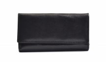 Dámská kožená peněženka na šířku s vnější dokladovkou vybavená černá
